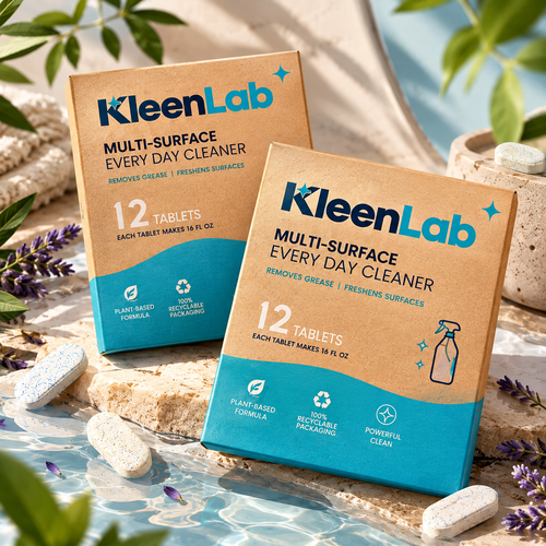 Tablettes de nettoyage multi-surfaces concentrées Kleenlab, emballage kraft